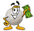 #25215 Clip Art Graphic of a White Soccer Ball Cartoon Character Holding a Dollar Bill by toons4biz