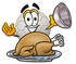 #25223 Clip Art Graphic of a White Soccer Ball Cartoon Character Serving a Thanksgiving Turkey on a Platter by toons4biz
