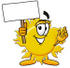 #25236 Clip Art Graphic of a Yellow Sun Cartoon Character Holding a Blank Sign by toons4biz