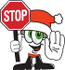 #25262 Clip Art Graphic of a Santa Claus Cartoon Character Holding a Stop Sign by toons4biz