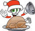 #25263 Clip Art Graphic of a Santa Claus Cartoon Character Serving a Thanksgiving Turkey on a Platter by toons4biz