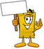 #25423 Clip Art Graphic of a Golden Admission Ticket Character Holding a Blank Sign by toons4biz