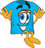 #25492 Clip Art Graphic of a Blue Short Sleeved T Shirt Character Jumping by toons4biz