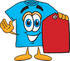 #25504 Clip Art Graphic of a Blue Short Sleeved T Shirt Character Holding a Red Sales Price Tag by toons4biz
