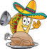 #25541 Clip Art Graphic of a Crunchy Hard Taco Character Serving a Thanksgiving Turkey on a Platter by toons4biz