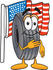 #25569 Clip Art Graphic of a Tire Character Pledging Allegiance to an American Flag by toons4biz