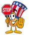 #25595 Clip Art Graphic of a Patriotic Uncle Sam Character Holding a Stop Sign by toons4biz