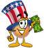 #25608 Clip Art Graphic of a Patriotic Uncle Sam Character Holding a Dollar Bill by toons4biz