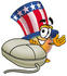 #25612 Clip Art Graphic of a Patriotic Uncle Sam Character With a Computer Mouse by toons4biz