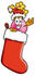 #25651 Clip Art Graphic of a Pink Vase And Yellow Flowers Cartoon Character Wearing a Santa Hat Inside a Red Christmas Stocking by toons4biz