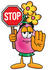 #25675 Clip Art Graphic of a Pink Vase And Yellow Flowers Cartoon Character Holding a Stop Sign by toons4biz