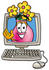 #25721 Clip Art Graphic of a Pink Vase And Yellow Flowers Cartoon Character Waving From Inside a Computer Screen by toons4biz