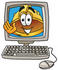 #25735 Clip Art Graphic of a Yellow Safety Hardhat Cartoon Character Waving From Inside a Computer Screen by toons4biz