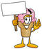 #25837 Clip Art Graphic of a Strawberry Ice Cream Cone Cartoon Character Holding a Blank Sign by toons4biz