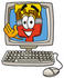 #25932 Clip Art Graphic of a Red Paintbrush With Yellow Paint Cartoon Character Waving From Inside a Computer Screen by toons4biz