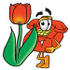 #26080 Clip Art Graphic of a Red Landline Telephone Cartoon Character With a Red Tulip Flower in the Spring by toons4biz