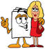 #26123 Clip Art Graphic of a White Copy and Print Paper Cartoon Character Talking to a Pretty Blond Woman by toons4biz