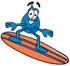 #26168 Clip Art Graphic of a Blue Waterdrop or Tear Character Surfing on a Blue and Orange Surfboard by toons4biz