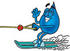 #26210 Clip Art Graphic of a Blue Waterdrop or Tear Character Waving While Water Skiing by toons4biz