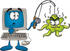 #26220 Clip Art Graphic of a Shocked Desktop Computer Cartoon Character With an Ugly Green Octopus Hooked on His Fishing Pole by toons4biz