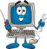 #26221 Clip Art Graphic of a Desktop Computer Cartoon Character Holding a Wrench and Screwdriver by toons4biz