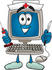 #26225 Clip Art Graphic of a Desktop Computer Nurse Cartoon Character Holding a Syringe and Scalpel by toons4biz
