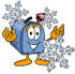 #26313 Clip Art Graphic of a Blue Snail Mailbox Cartoon Character With Three Snowflakes in Winter by toons4biz
