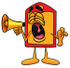 #26436 Clip Art Graphic of a Red and Yellow Sales Price Tag Cartoon Character Screaming Into a Megaphone by toons4biz