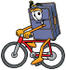 #26510 Clip Art Graphic of a Suitcase Luggage Cartoon Character Riding a Bicycle by toons4biz