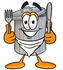 #26539 Clip Art Graphic of a Metal Trash Can Cartoon Character Holding a Knife and Fork by toons4biz