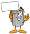 #26561 Clip Art Graphic of a Metal Trash Can Cartoon Character Holding a Blank Sign by toons4biz