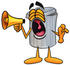 #26562 Clip Art Graphic of a Metal Trash Can Cartoon Character Screaming Into a Megaphone by toons4biz