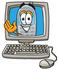 #26615 Clip Art Graphic of a Gray Cell Phone Cartoon Character Waving From Inside a Computer Screen by toons4biz