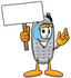 #26633 Clip Art Graphic of a Gray Cell Phone Cartoon Character Holding a Blank Sign by toons4biz