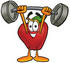 #26671 Clip art Graphic of a Red Apple Cartoon Character Holding a Heavy Barbell Above His Head by toons4biz