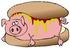 #26708 Piggy Covered in Mustard and Ketchup, Resting Inside a Hamburger Bun Clipart by DJArt