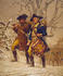 #27014 Stock Photography of Two Marching Continental Army Color Guard Soldiers Men Marching Through The Snow In The Winter, Playing A Fife And A Drum by JVPD