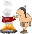 #27039 Native American Man Fanning A Fire With A Blanket To Create Smoke Signals Clipart Picture by DJArt