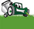 #27400 Clip Art Graphic of a Green Lawn Mower Mascot Character Facing Front and Eating a Blade of Grass While Mowing a Lawn by toons4biz