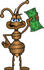 #27499 Clip Art Graphic of a Brown Ant Insect Mascot Character Waving a Green Dollar Bill in the Air by toons4biz