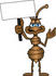 #27504 Clip Art Graphic of a Brown Ant Insect Mascot Character Waving a Blank White Sign by toons4biz