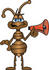 #27505 Clip Art Graphic of a Brown Ant Insect Mascot Character Holding a Red Bullhorn or Megaphone by toons4biz