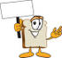 #27539 Clip Art Graphic of a White Bread Slice Mascot Character Holding a Blank White Advertisement Sign by toons4biz
