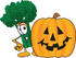#27548 Clip Art Graphic of a Broccoli Mascot Character With a Carved Halloween Pumpkin by toons4biz
