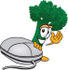 #27550 Clip Art Graphic of a Broccoli Mascot Character Waving While Standing by a Computer Mouse by toons4biz