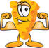 #27606 Clip Art Graphic of a Swiss Cheese Wedge Mascot Character Flexing His Arm Muscles by toons4biz