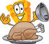 #27626 Clip Art Graphic of a Swiss Cheese Wedge Mascot Character Serving a Thanksgiving Turkey on a Platter by toons4biz