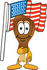 #27665 Clip Art Graphic of a Chicken Drumstick Mascot Character Pledging Allegiance to an American Flag by toons4biz