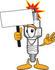 #27704 Clip Art Graphic of a Spark Plug Mascot Character Holding a Blank Sign by toons4biz