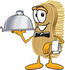 #27757 Clip Art Graphic of a Scrub Brush Mascot Character Serving a Dinner Platter While Waiting Tables by toons4biz